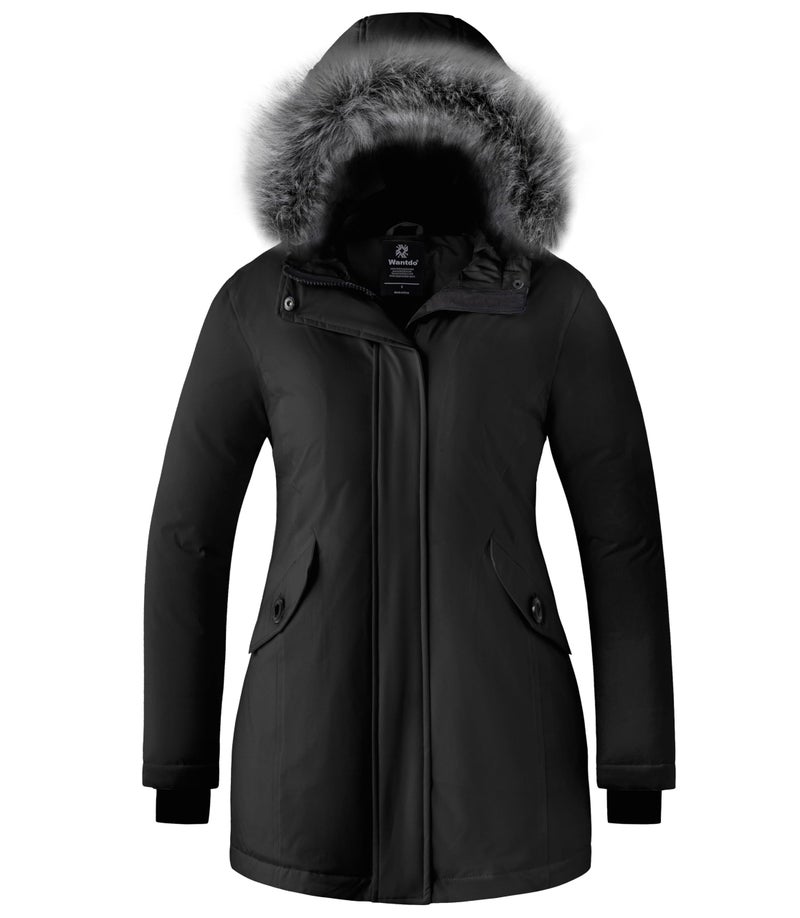 wantdo Winter Coat for Women Windproof Puffer Jacket Hooded Winter Jacket Black S - Image 1